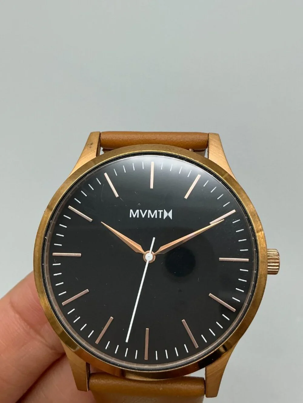 MVMT 40 Series Mens Watch 40mm Black Dial Rose Gold Tone Leather New Battery